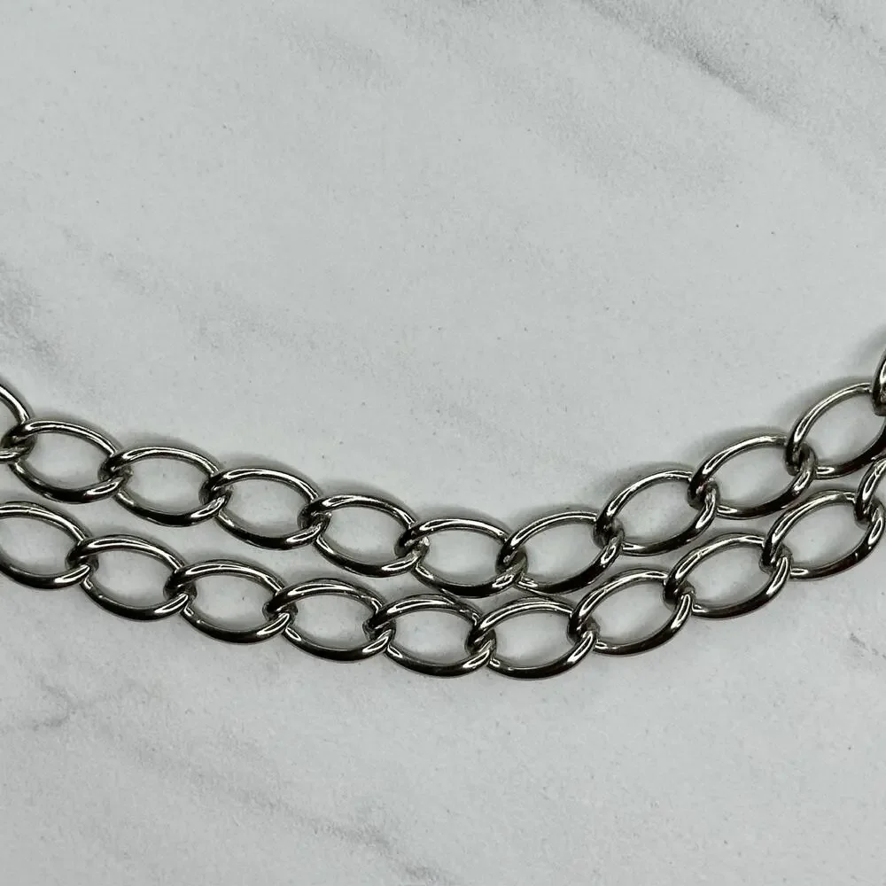 Coin Charm Silver Tone Metal Chain Link Belt Small (S) Classical Y2K Edgy ⚡